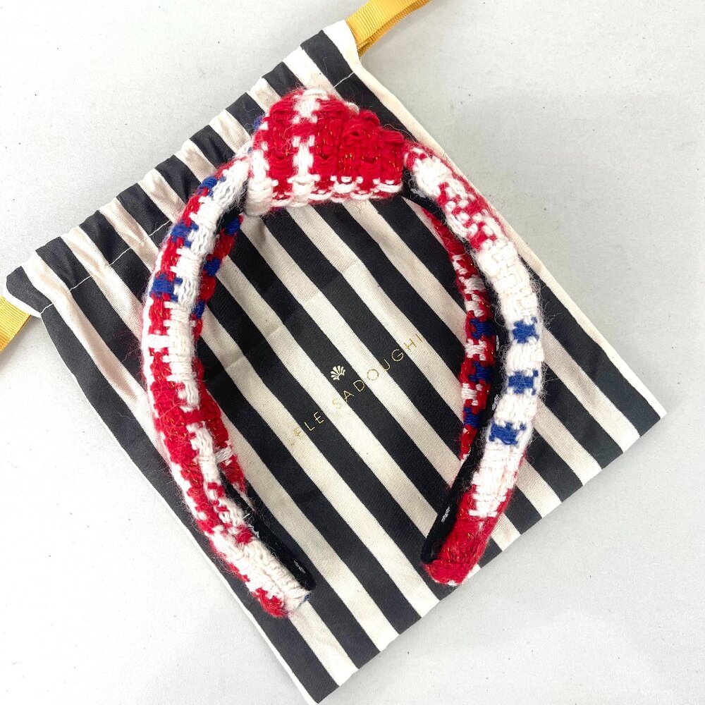 Lele Sadoughi Americana Boucle Knotted Headband Knit Red White Blue Preppy